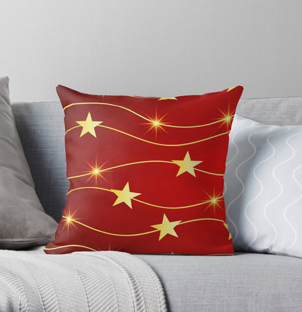 Red and Gold Stars Throw Pillow