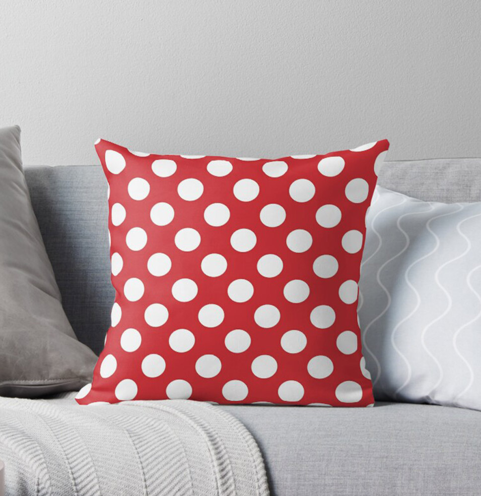 Red and White Polka Dot Throw Pillow
